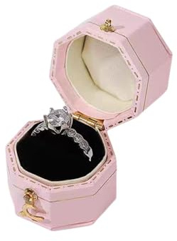 Caja de anillo pequeña de cuero vintage, exquisita caja de anillo de compromiso en forma de corazón, organizador de terciopelo con hebilla, caja de almacenamiento de joyas
