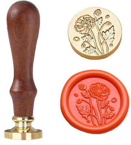 Ychostamp Sceau de cire en forme de fleur – Tampon de cire en forme de coquelicot de maïs, tête de sceau de fleur de coquelicot rouge pour invitations de mariage, scrapbooking et cachetage