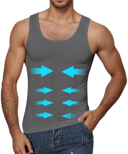 WINKEEY Maglietta Compressione Uomo Canottiera Contenitiva Pancera Contenitiva Uomo Maglia Compressiva Body Shaper Invisibile Snellente Intimo,Grigio XL