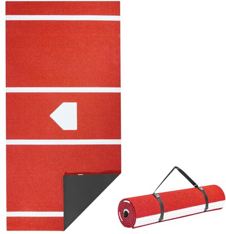 VEVOR Baseball-Schlagmatte Trainingsmatte (300 x 116 cm) Trainingspad Schlagkäfigmatte, Baseballmatte mit Home Plate & Anti-Fade-Rasen, tragbare Trainingshilfe Softballmatte Outdoor, Rot