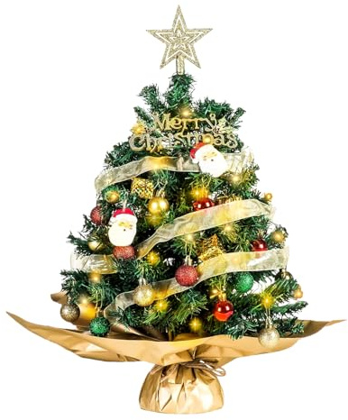 Albero di Natale Piccolo con Luci LED, 60CM Mini Albero di Natale Artificiale Piccolo con Decorazioni Natalizie Fai da Te, Piccoli Christmas Tree per Decorazioni Natalizie e Capodanno