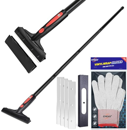 EHDIS Tapetenentferner mit Teleskopstiel (16-58INCH), Fensterschaber mit 10 Ersatzklingen, zum Entfernen von Tapeten und Bodenfliesen-Kleber, Farbe, 6INCH