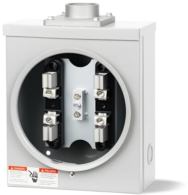100 Amp Meter Socket,4 Jaw Meter Base Meter Socket, 600v 3 Wire Ringless Type with Horn Bypass Meter and Cover Plate, For Overhead ＆ Underground Feed ect.(square)