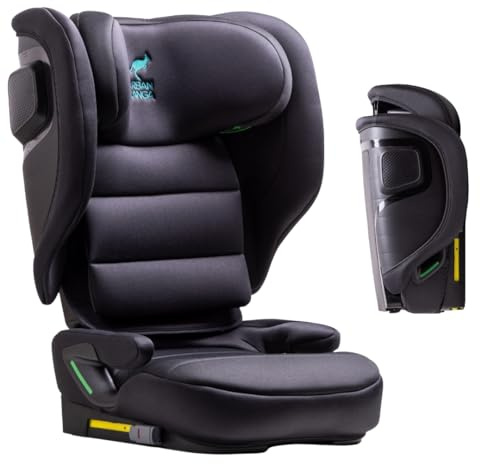 Urban Kanga Wallaroo Up – Seggiolino Auto Pieghevole 100–150 cm con ISOFIX, Leggero 5 kg, Rialzo con Schienale Regolabile per Bambini 3,5–12 Anni (Nero)