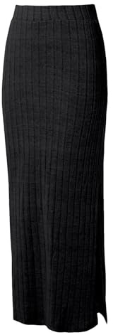 Generisch Falda larga de punto estrecho para mujer, cintura elástica, abertura lateral, falda envolvente en la cadera, vestido bodycon, Negro , XL