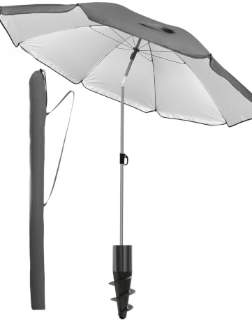 Menz Sonnenschirm Strand, Fb. Anthrazit - UPF 50+ Strandschirm Ø 180 cm, Sonnenschutz für Strand und Balkon - Strandschirm windfest stabil, Sonnenschirm mit Schutzhülle