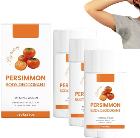 Persimmon Deodorant, 75 g, deodorant med naturlig kakidoft, långvarig fräschör och luktskydd, fuktgivande deodorant för kvinnor och män (3 stycken)