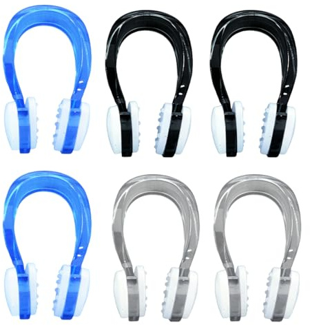 LUDHEP Pince nez natation enfant, lot de 8 clips en silicone dans une boîte (2 blanc, 2 noir, 2 bleu, 2 gris), pour nager et s'entraîner en toute sécurité