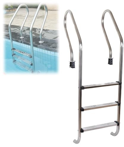 Poolstege, 304 rostfritt stål, 2 steg, halkfri, 180 kg kapacitet, enkel installation för nedgrävda pooler, inomhus-/utomhusbruk