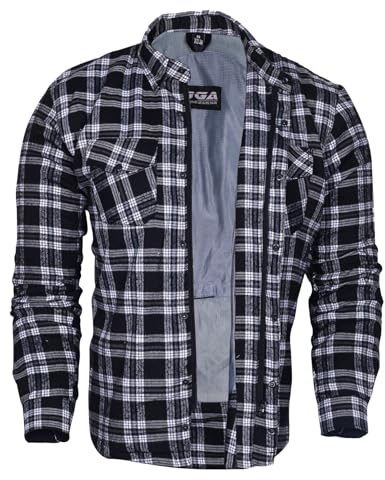 Bikers Gear Australia Motorcycle Kevlar Aramid Lined Protective Flannel Shirt Stripe