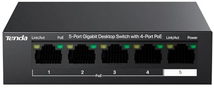 Tenda TEG1105P, 5 Port Gigabit PoE Switch Compatible with IEEE 802.3af/at Devices, Unmanaged PoE Switch with 4 Port PoE+@63W, Plug & Play, Fanless & Metal Design, Limited Lifetime Protection