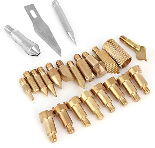 23pcs Wood Tips Set Pyrography Brass Wood Burning Tip for Wood Soldering Carving Embossing Woodburning Accessories