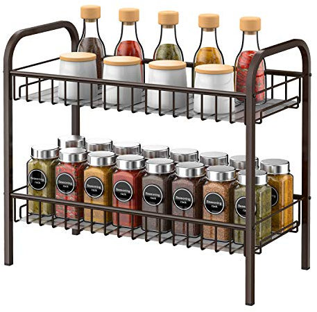 Lekind 2-Tier Spice Rack Kitchen Countertop Organizer Holder Rack for Spice Jar, Can, Bottle,Shelf, Cosmetic Storage Rack,Bronze