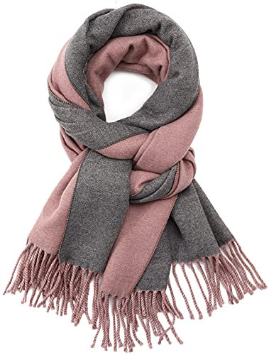 SPFASZEIV Damen Schal Cashmere Gefällt Wraps Deckenschal Spleißen Karo Schal Herbst Winter Top Qualität Warm Schals 2Farbe (Rosiges Braun und Grau)