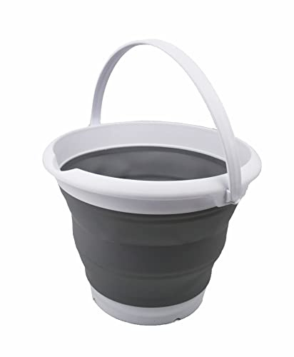 SAMMART - 8.5L Collapsible Plastic Bucket - Foldable Round Tub - Portable Fishing Water Pail - Space Saving Outdoor Waterpot. Size 31cm dia (White/Grey, 1)