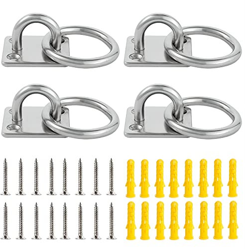Zydiwo 4 Stück 304 Edelstahl Augplatte mit Ring Ösen Halterung 40x35mm Haltbare Befestigungshaken belastbar bis 70kg Mastplatte mit Schrauben zum Aufhängen von Hängematte Boxing Boxsack Yoga Seil (M6)