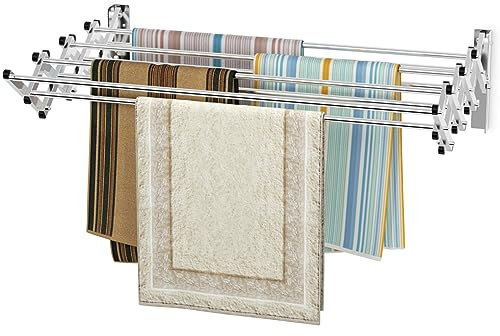 COSTWAY Stendibiancheria da Parete, Stendibiancheria Estensibile in Acciaio Inox con 8 Barre, Stendibiancheria Salvaspazio per Lavanderia Bagno e Balcone, 86x64x22 cm