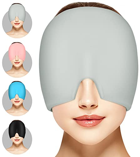 ACWOO Migraine Relief Cap, Reusable Cold Hot Therapy Migraine and Headache Relief Cap, Single-Sided Gel Ice Hot Head Wrap for Chronic Migraine, Tension Headache, Sinus Stress, Puffy Eyes (Grey)