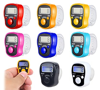 Hitopin 8PCS Electronic Finger Counter, LED Electronic Handheld Tally Counter, 5-Digit Counters Clicker, Lap Track Handheld Counter with Ring, for Golf Sports Fitness Exercise Warehouse(8 Colors)