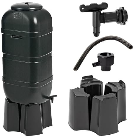 Meown 100L Water Butt - Plastic Water Butt Set Including Tap, Stand, Lockable Lid, & Filler Kit - Garden Water Storage - Ideal for Any Garden - Eco Friendly Water Storage Unit - Black