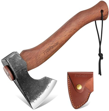 Freelander Beil Axt Survival, 33.5CM Spaltaxt für Holz, Handgeschmiedet Outdoor Camping Axt mit Scheide, Scharf Camping Beil für Bushcraft, Garten
