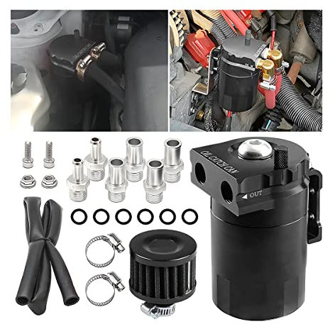 CGEAMDY Universal Oil Catch Can Reservoir Tank Kit, Oil Separator Catch Can 300ml Aluminum, Can Tank Polish Baffled Reservoir with Air Filter and Hose, Catch Cans Tank Polish Baffled Reservoir