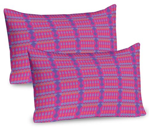 ABAKUHAUS Abstrakt Kissenbezug Packung mit 2, Bunte Muster von Oval und Diamanten, Dekorativer Standard Gedruckter Kissenbezug, 80 x 40 cm, Magenta Blau Violett