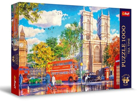 Trefl View Of London - 1000 Piece Jigsaw Puzzles for Adults & Children Aged 12+ - Tea Time Big Ben Red Bus Westminster Abbey Puzzle