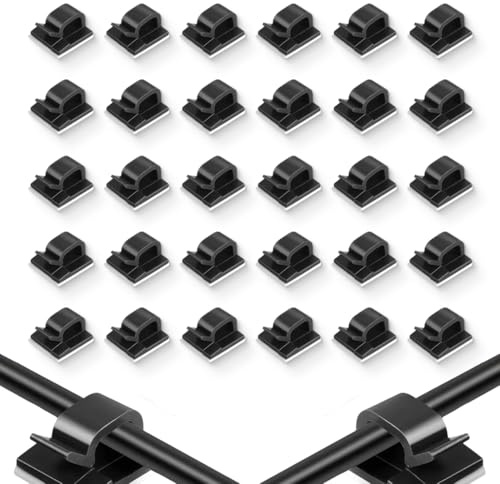 VYZUTR 30 Piezas Clips de Cable de Exterior, Organizador de Cables Autoadhesivo, Adhesiva Clips Decorativos de Luces para Cable de USB, Cargador, Fotos, Navidad y Luces de Hadas