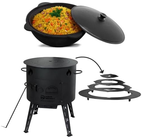 4BIG.fun Utschak Uchag Ø40 Uchag 2 mm Acier 12 L Kazan Wok Four à ragoût Utschag Anneaux d'adaptation pour poêle de camping Kazan Cheminée Cuisine extérieure Four Barbecue Canon à goulasch Pot en