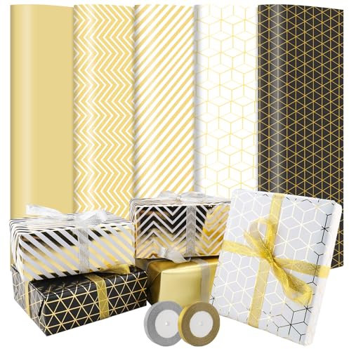 Diealles Shine 5 Rollen Geschenkpapier Set, 43cm x 3m Geschenkpapier Rolle, Geschenkpapier Geburtstag, Geschenkpapier Kinder Geschenkpapierrolle für Kindergeburtstag Weihnachten Hochzeit Babyparty