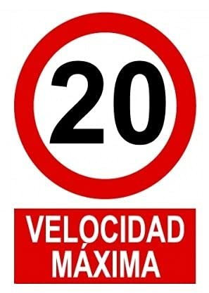 FERRETELIX® Cartel señal PVC 40 cm x 30 cm Velocidad maxima 20 km/h 1 mm espesor