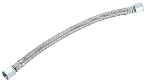 sourcing map Tubo de escape para compresor de aire, rosca de 9/16 pulgadas de diámetro y 11 pulgadas de longitud, manguera de compresor de acero inoxidable, accesorios de repuesto (boca acampanada)