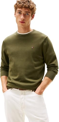 Tommy Hilfiger Jersey Hombre Essential Cotton con Cuello Redondo, Verde (Huntsman Green), XL