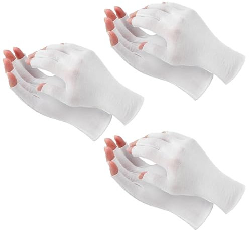 3 Paar Baumwollhandschuhe Weiß Fingerlose Handschuhe neurodermitis Dünne Handschuh für Trockene Hände Beim Schlafen Fingerlose Feuchtigkeitshandschuhe Erwachsene Halbfinger-Touchscreen(2 Finger)