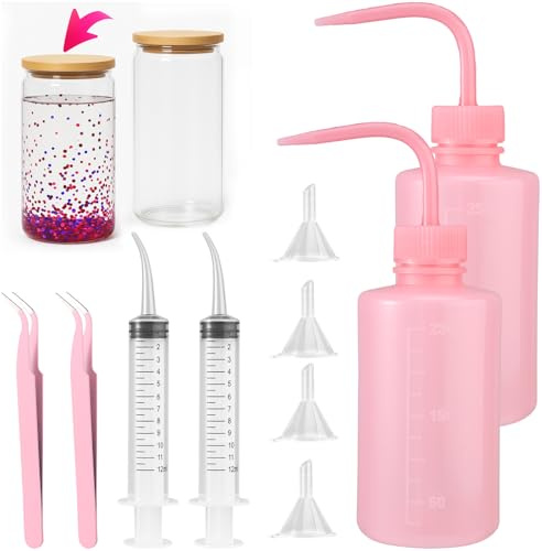 Lyreh 10 Piezas Vidrio Hacer Copos Nieve, Juego Vasos Copo Nieve Incluye Boquilla Curva Pinzas de Jeringa Curvas y Embudo Suministros Hacer Copos Vidrio con Brillantina Taza