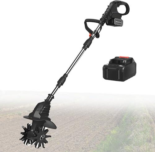 Motozappa Elettrica Da Giardino A Batteria Con Batteria Da 21 V, Con Profondità Di Fresatura Di 25 Cm E Larghezza Di Fresatura Di 20 Cm, Per Giardino, Cortile,Black-FourBlades-1battery