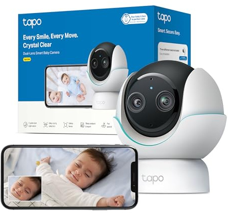 Tapo C840 4MP+2MP Telecamera WiFi Interno a Doppia Lente, Baby Monitor con Visione Notturna, Allarme Urlo, Volto Coperto, Report Sonno, Ninne Nanne e Rumore Bianco, Luce Notturna, MicroSD fino a 512GB
