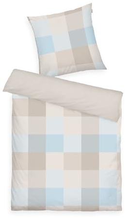 Tom Tailor Linge de lit en Flanelle, 70 x 90 cm + 140 x 200 cm, 100% Coton/Flanelle, avec Motif réversible et Fermeture éclair colorée, Bold Mosaic Beige, Bleu Clair (Nature, Sunny Sand & Sky Blue)