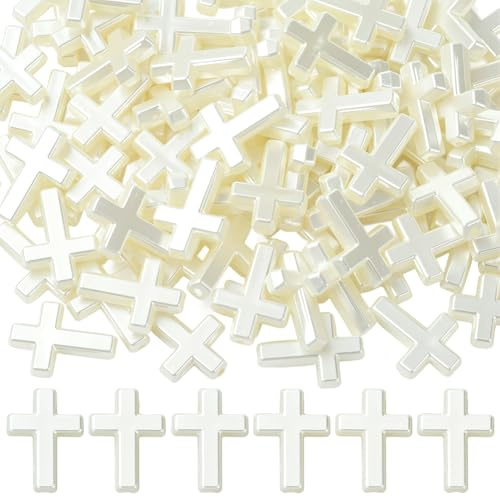 SUNNYCLUE 1 Caja de 100 Cuentas Cruzadas de Resina de 24mm, Cuentas Cruzadas Blancas, Perlas de Imitación A Granel, Crucifijo de Pascua, Rosario, Espaciadores Sueltos grandess Y Lisos para la Fabrica