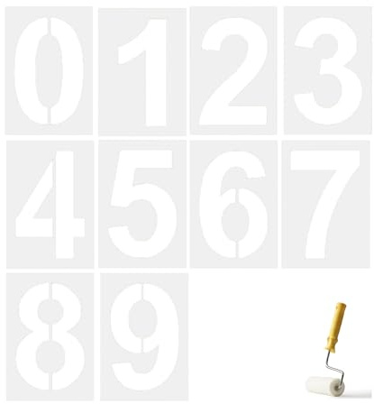 10 Pièces Pochoirs Individuels à Numéros, 19cm Pochoirs Réutilisables en Plastique avec Chiffres Adhesifs Autocollants Grande Lavable Pochoir Nombre Maison de Parking DIY Art Projects Décoration