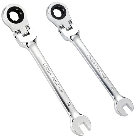 GIONAR Flex-Head Ratchet Spanner Sets, 10mm/13mm Ratchet Spanner, 72 Teeth Wrench Set, 180-Degree Rotating Head, High-Strength 45# Steel, Suitable for Automotive, Machinery, and Home Repairs