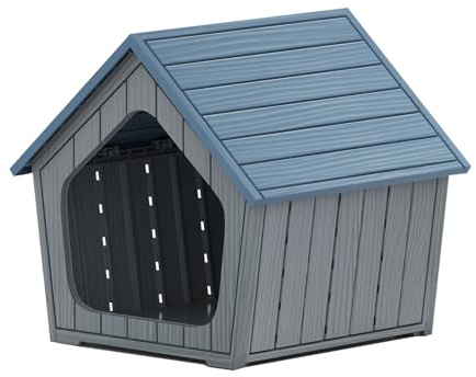 GOPLUS Caseta para Perros de Plástico, Casa para Cachorros y Gatos con Techo Inclinado, Orificios de Ventilación, Base Elevada, Refugio Impermeable de Interior Exterior para Mascotas, 59,5x57x58 cm