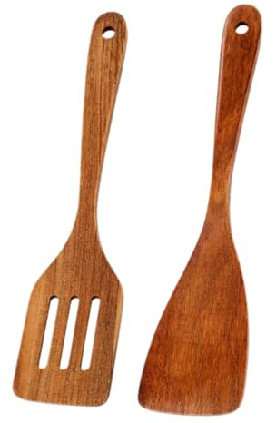 2 PCS Spatule Bois, Ustensile Cuisine Bois, Bois d’Olivier Naturel, Spatule Bois Écologique et Résistante, Ustensiles de Cuisine en Bois pour Poêle, Cuisson et Mélange, Usage Quotidien