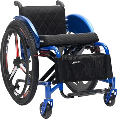 CFMAIF Sedia a rotelle leggera, sedie a rotelle portatili pieghevoli sportive per adulti, sedia a rotelle da viaggio semovente manuale (blu, sedile da 41 cm)