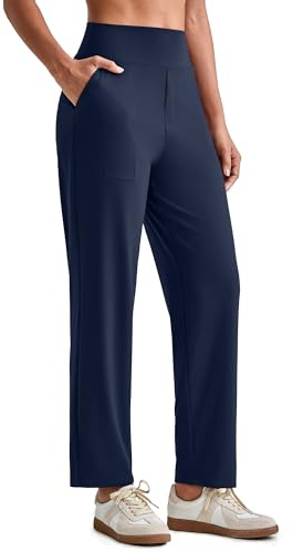 ShiftReady Pantalones de Pierna Recta para Mujer Pantalones de Yoga hasta el Tobillo con Bolsillos Elásticos de Talle Alto Pantalones Elásticos Pantalones Casuales Elegantes