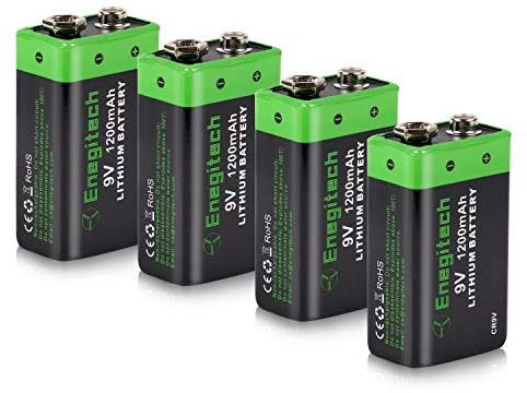 Enegitech 9V Lithium Battery, 9 Volt Lithium Battery 1200mAh for Smoke Detector, Fire Alarm, Keyless Entry Door Lock, Multimeter, Metal Detector Non-Rechargeable 4 Pack