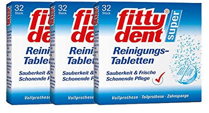3 x Fittydent Reinigungs -Tabletten 32 st - Reinigen & Pflegen Reinigungstabletten mit ph9 Pflegeformel – verhindern Verfärbungen