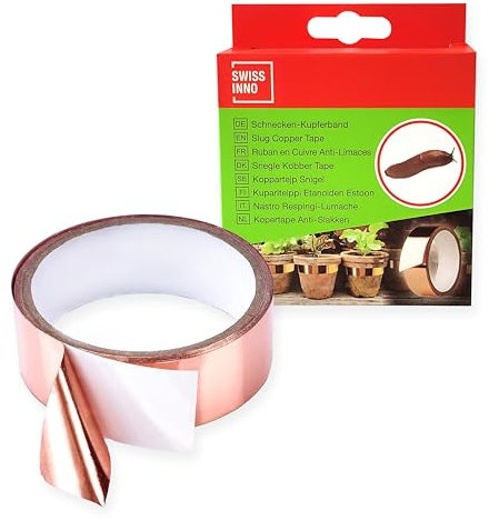 SWISSINNO Nastro di rame anti-lumache – Barriera adesiva per protezione piante – 5 m x 3 cm resistente e impermeabile