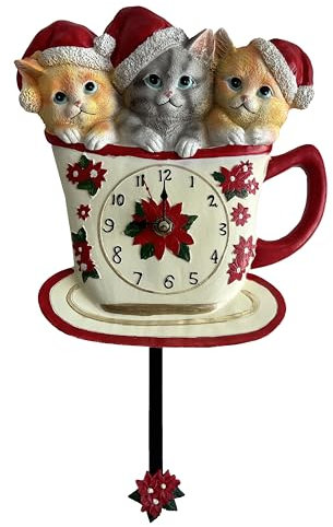 abc HOME | Wanduhr Katzenbabys | Weihnachten | Dekopendel | 34 cm H inkl. Pendel